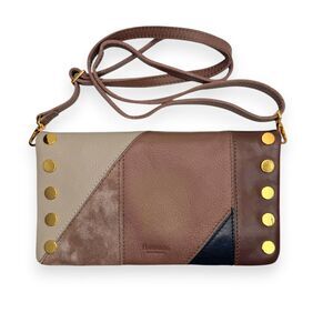 Hammitt Pierce Block Rare Neutral Colorblock Leather Suede Crossbody Clutch EUC+